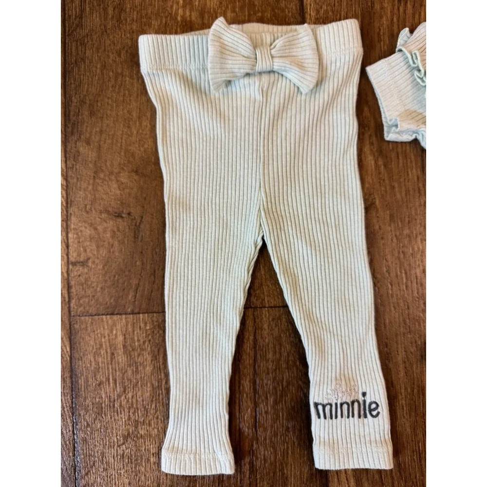Disney Baby Minnie Mouse 3/6 Months 3 Piece Outfit Green‎ Shirt Pants Headband